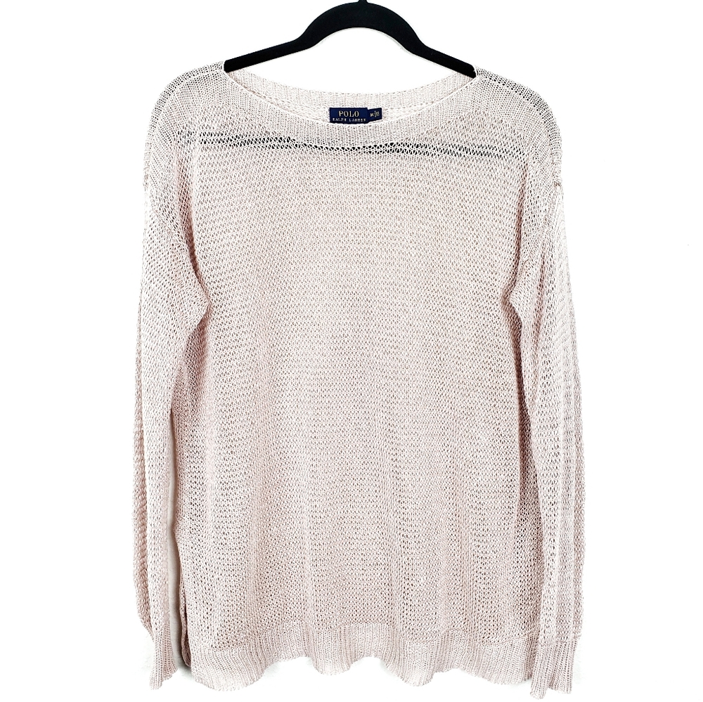 POLO RALPH LAUREN Blush Pink Open Knit Long Sleeve Sweater M